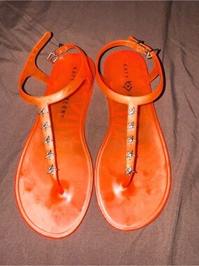 Katy Perry Collections Bright Orange Jelly Star-Embellished T-Strap Sandals